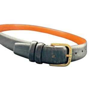 Peterborough Row Belt Black Glove Leather Mens Size 38 Solid Brass Buckle USA
